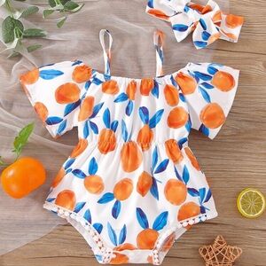 Oranges 🍊 Fruit Print Baby Romper with Headband